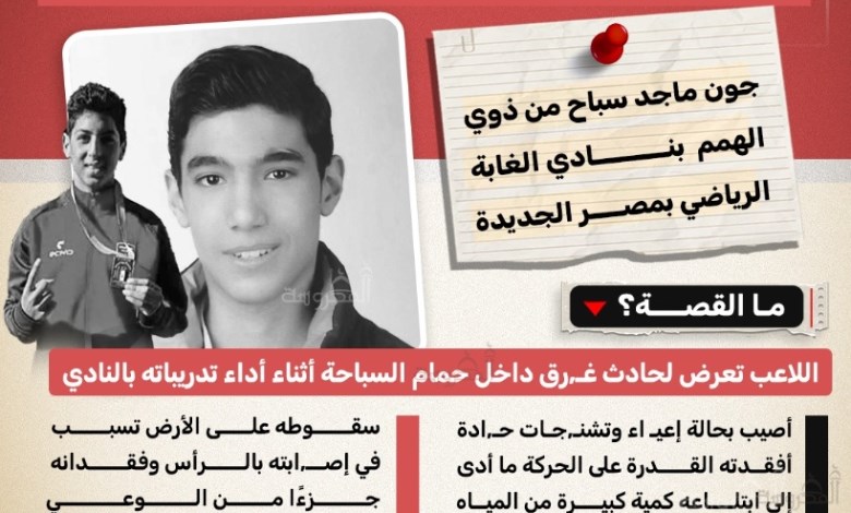 بعد يوسف محمد.. القصة الكاملة لغرق السباح جون ماجد أثناء التدريب