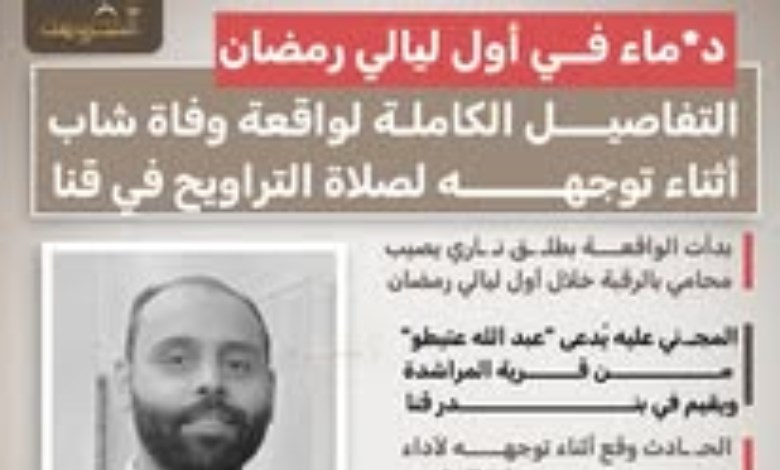 وفاة شاب أثناء توجهه لصلاة التراويح في أول ليالي رمضان بقنا