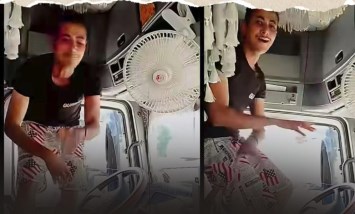 «سايب السواقة وبيرقص».. فيديو صادم يوثق استهتار سائق تريلا وتعريضه حياه المواطنين للخطر