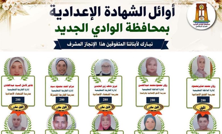  نتيجة الشهادة الإعدادية الوادي الجديد